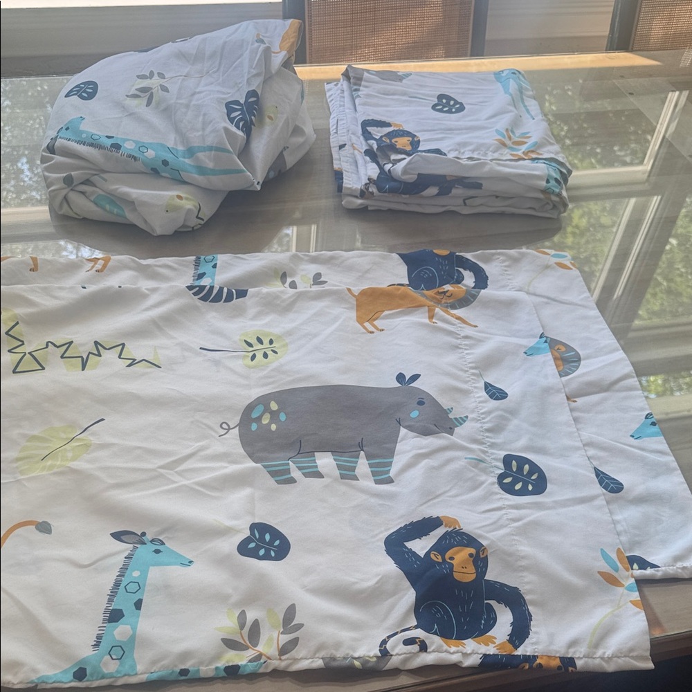 Jungle Safari Animal Print Bedding Set - White and Blue